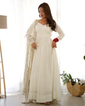 Off-white Pure Roman Silk Chanderi 16-kali flared Anarkali set with dupatta