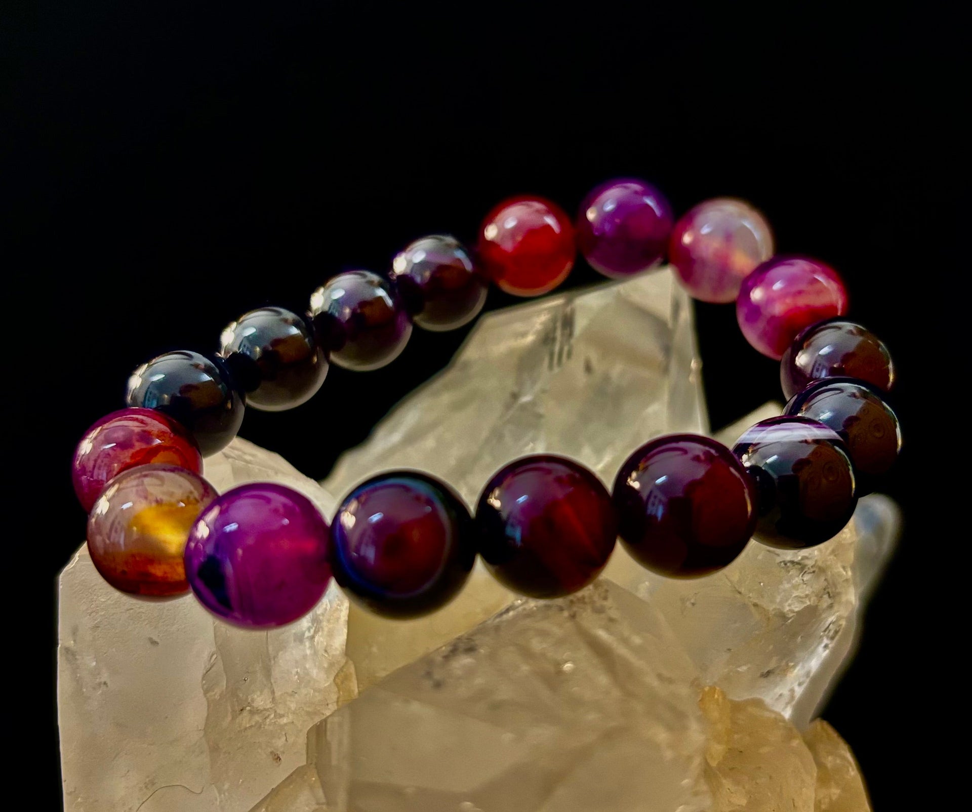 Royal Aura Purple Agate Bracelet – 12mm Reiki-Infused Statement Bracelet (Medium–Large Fit)