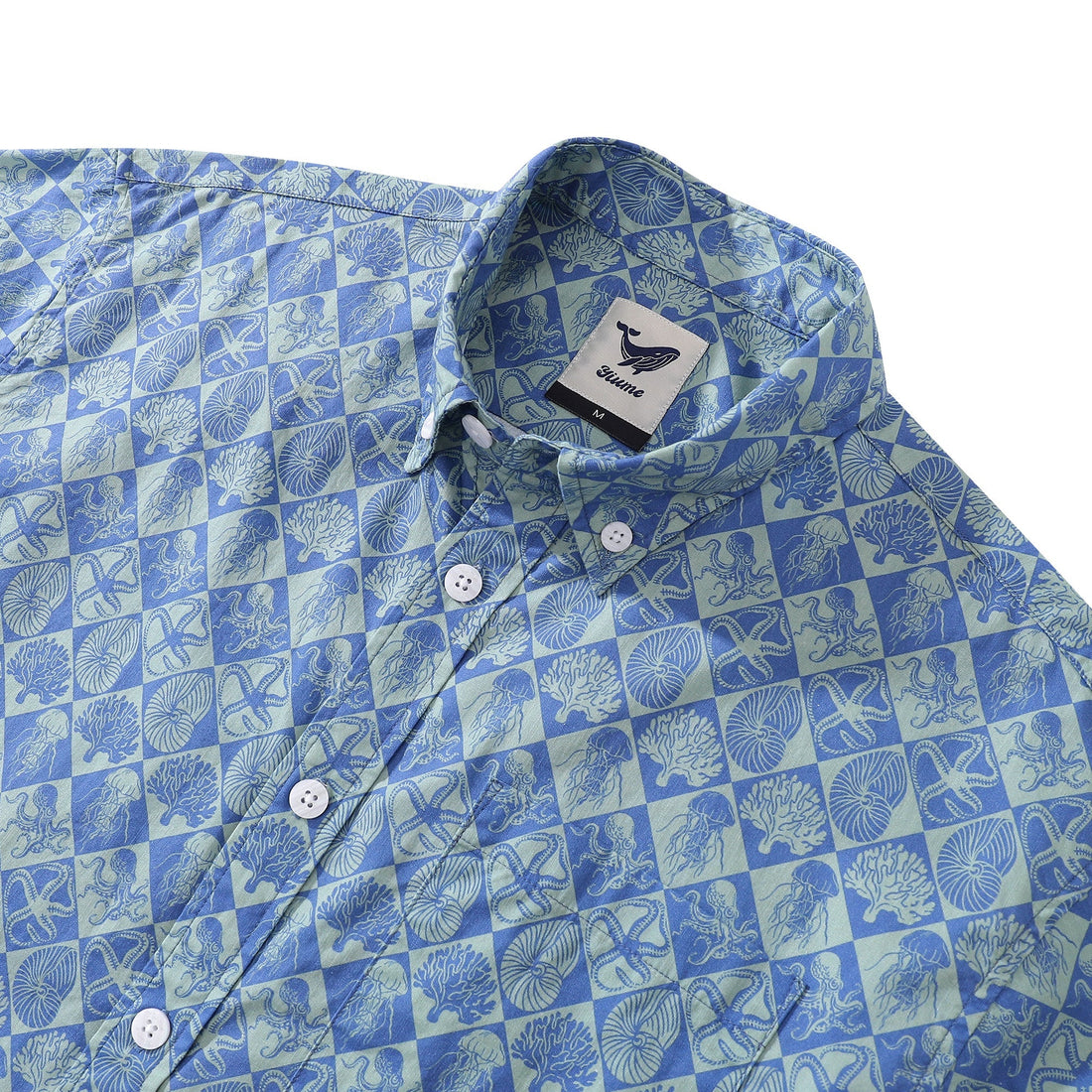 Blue Hand Painted Specimen Print 100% Cotton Button-Down Shirt