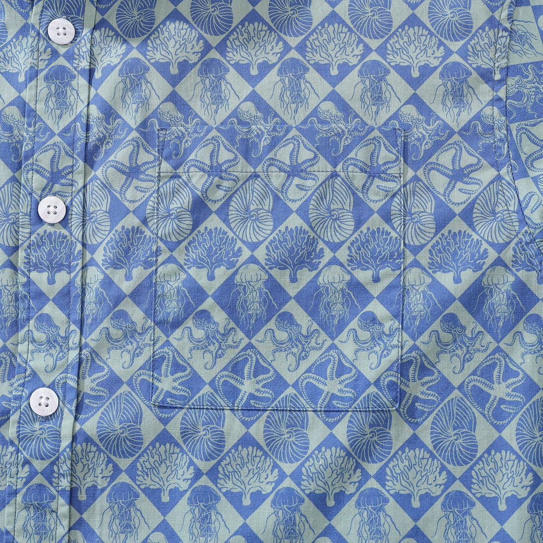Blue Hand Painted Specimen Print 100% Cotton Button-Down Shirt