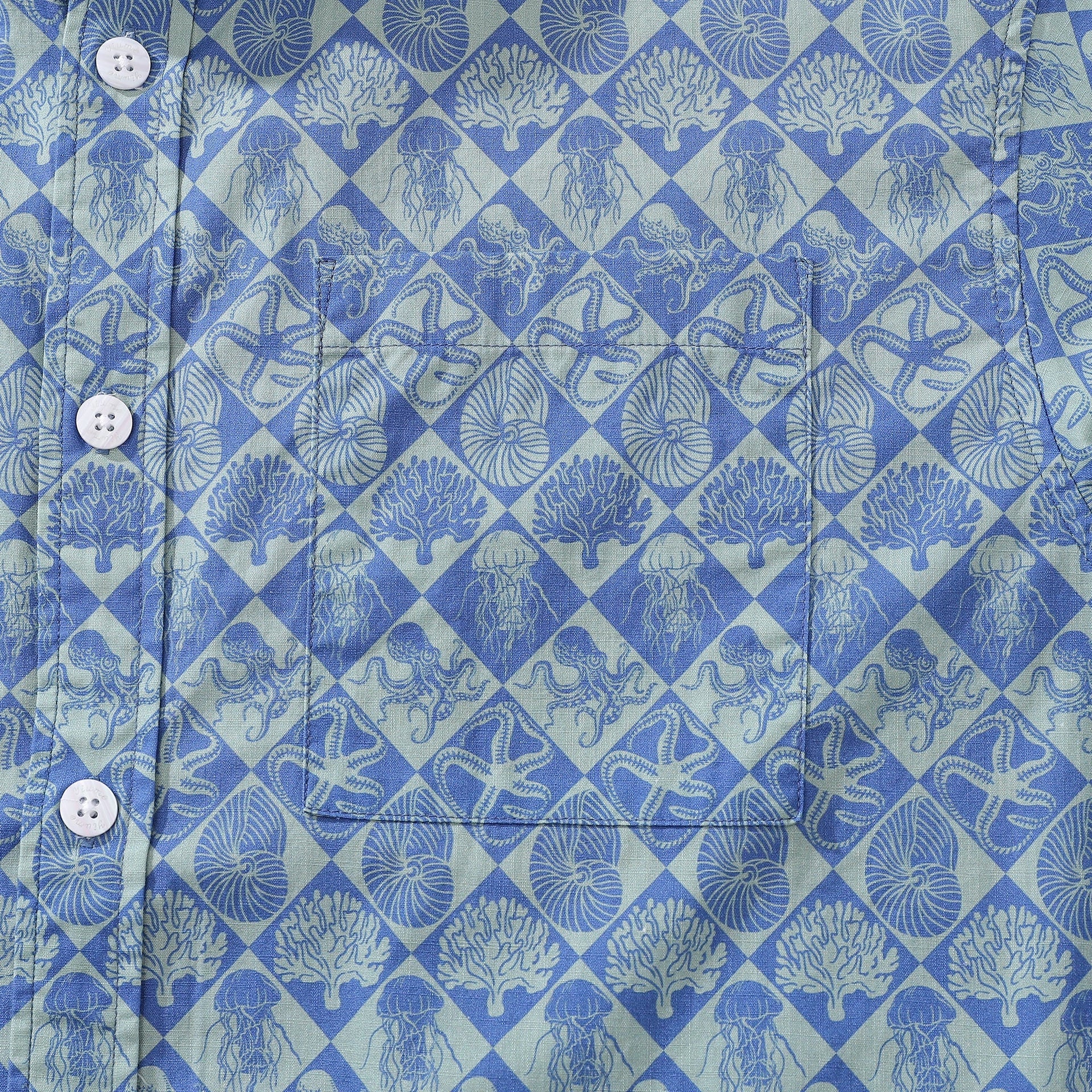 Blue Hand Painted Specimen Print 100% Cotton Button-Down Shirt