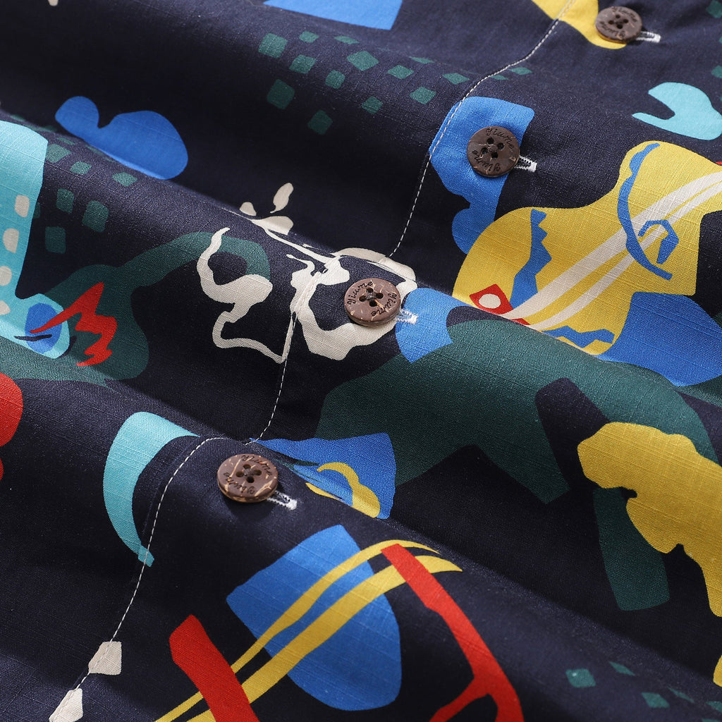 Men's Vintage Jazz Club Camp Collar Shirt - Abstract Cotton Print