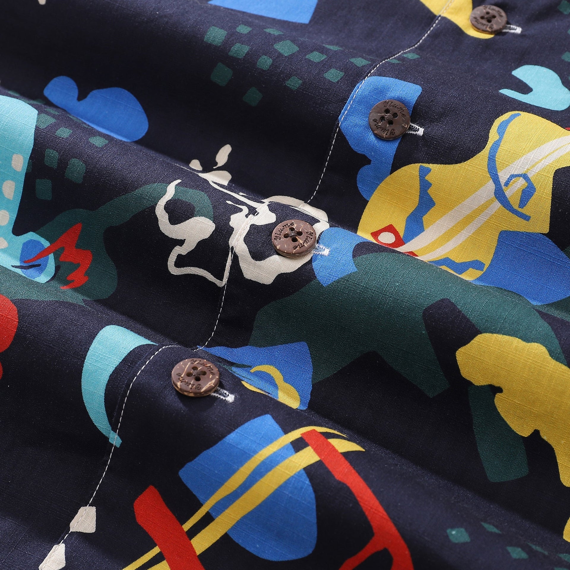 Men's Vintage Jazz Club Camp Collar Shirt - Abstract Cotton Print
