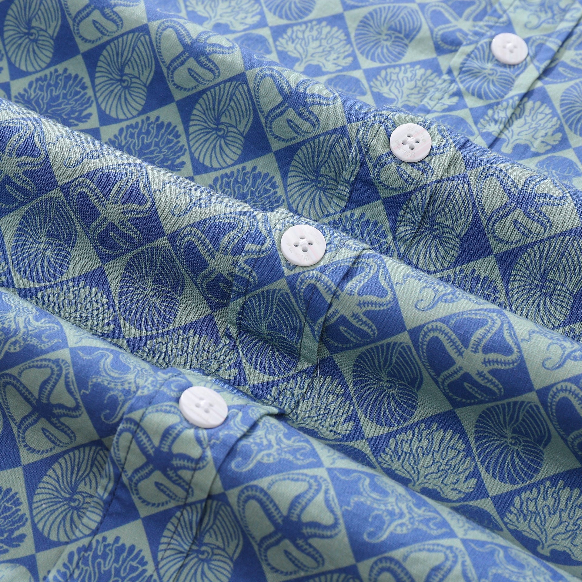 Blue Hand Painted Specimen Print 100% Cotton Button-Down Shirt