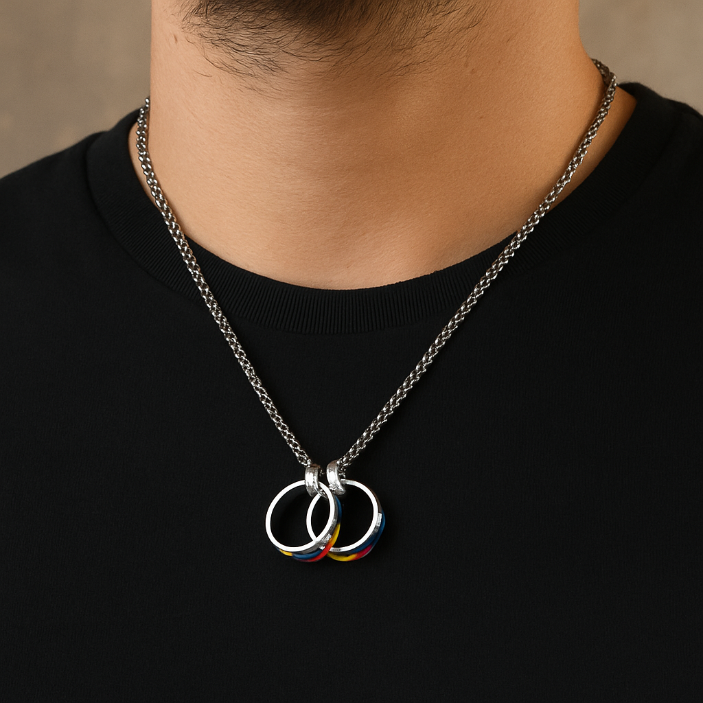 Stainless Steel Rainbow Double Ring LGBTQ Pride Necklace