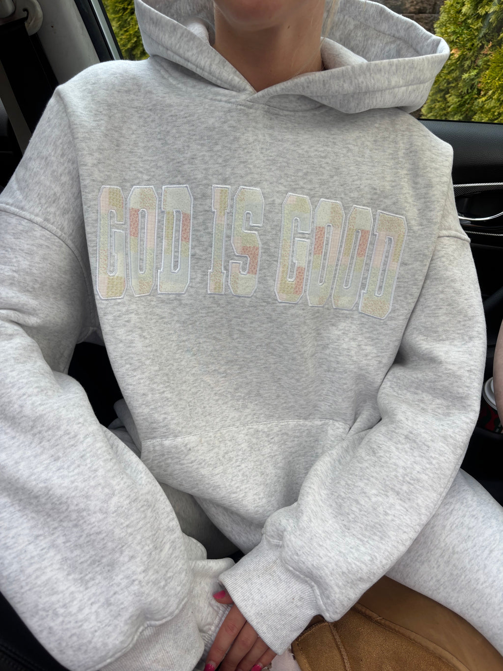 God Is Good Quilted Pastel Embroidered Oversized Hoodie Unisex