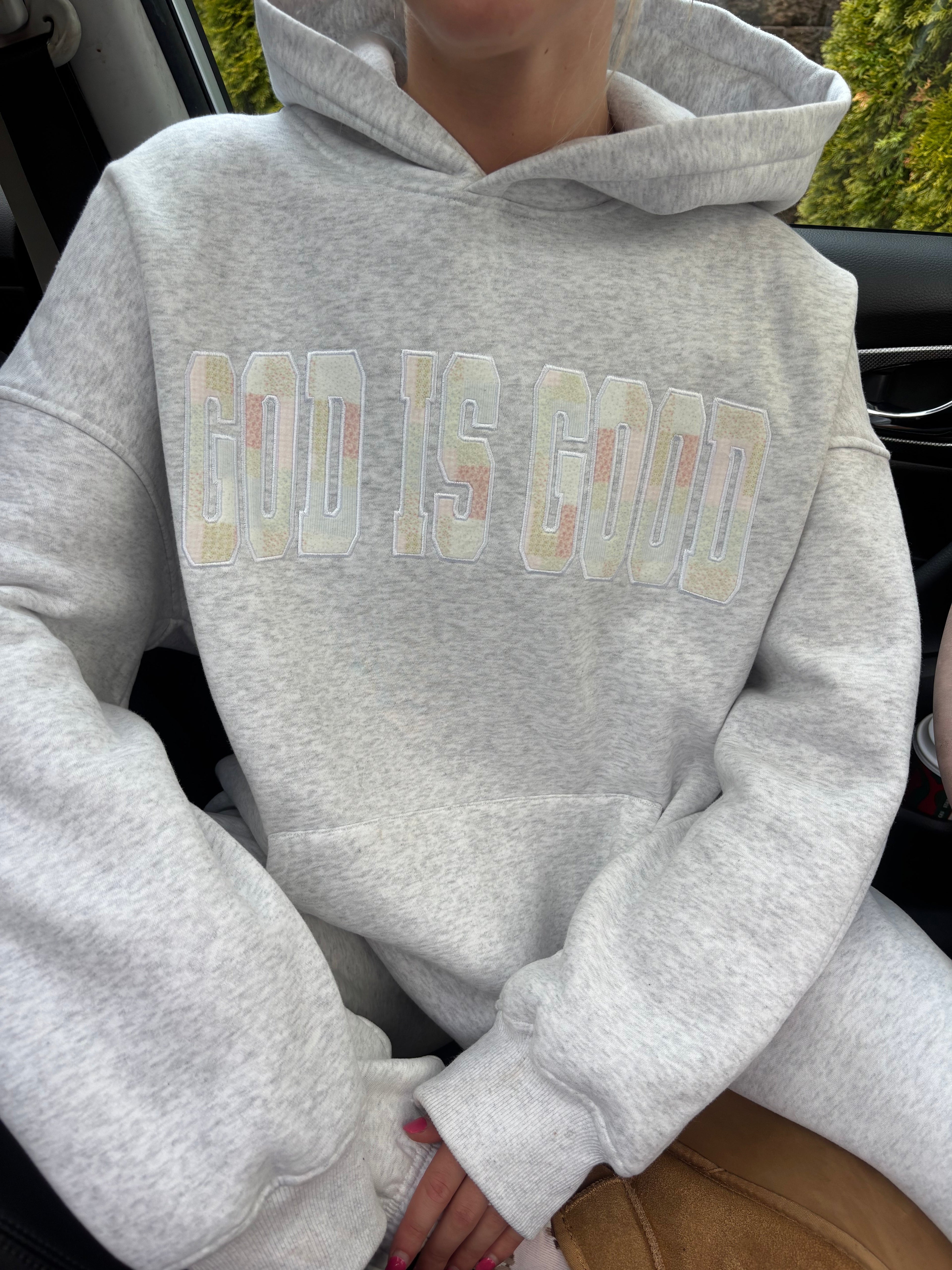God Is Good Quilted Pastel Embroidered Oversized Hoodie Unisex