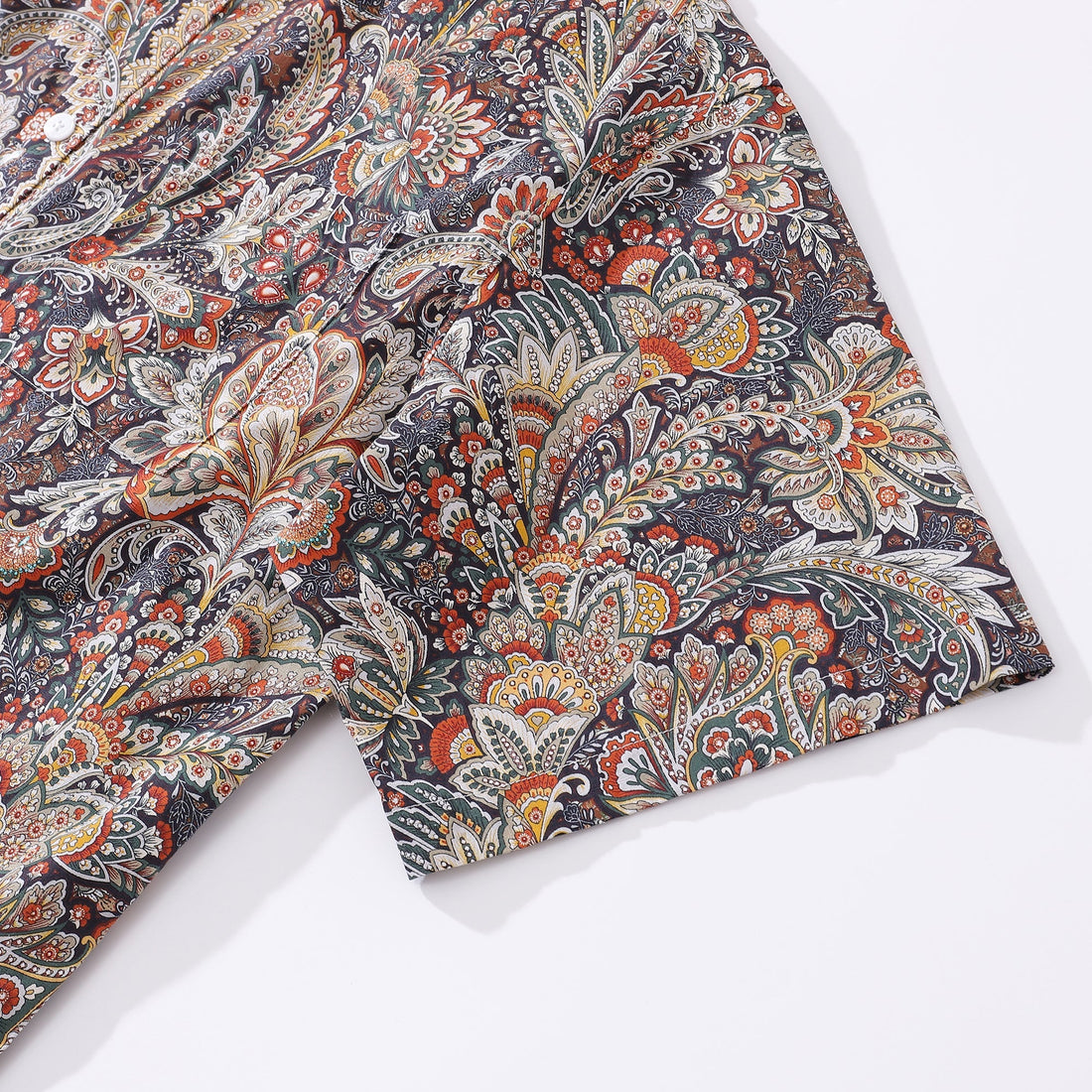 Men's Scroll Pattern Aloha Shirt Navy Rust Mustard Cream Cotton
