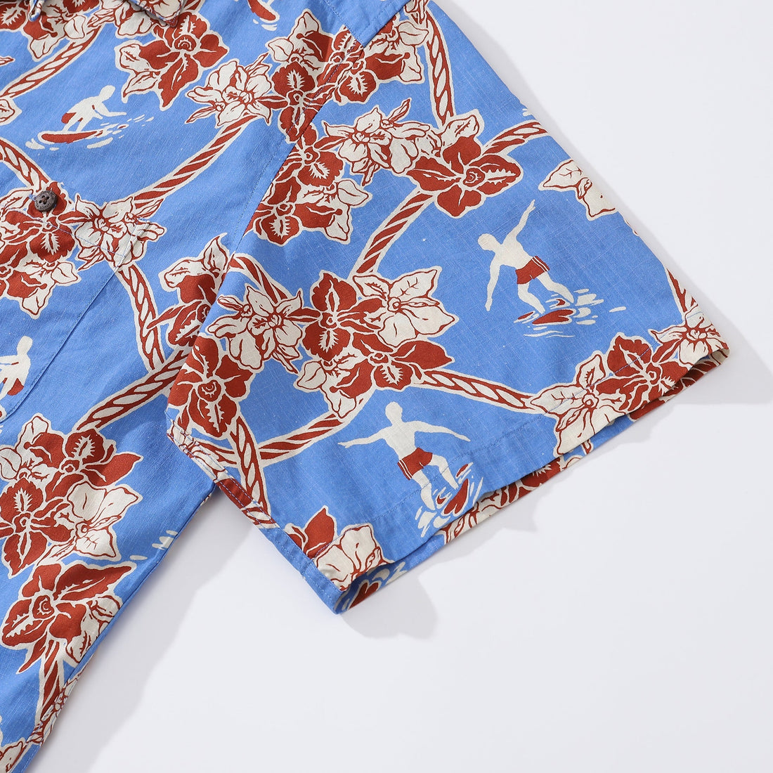 Vintage Coastal Floral Hawaiian Shirt in Blue Red and White