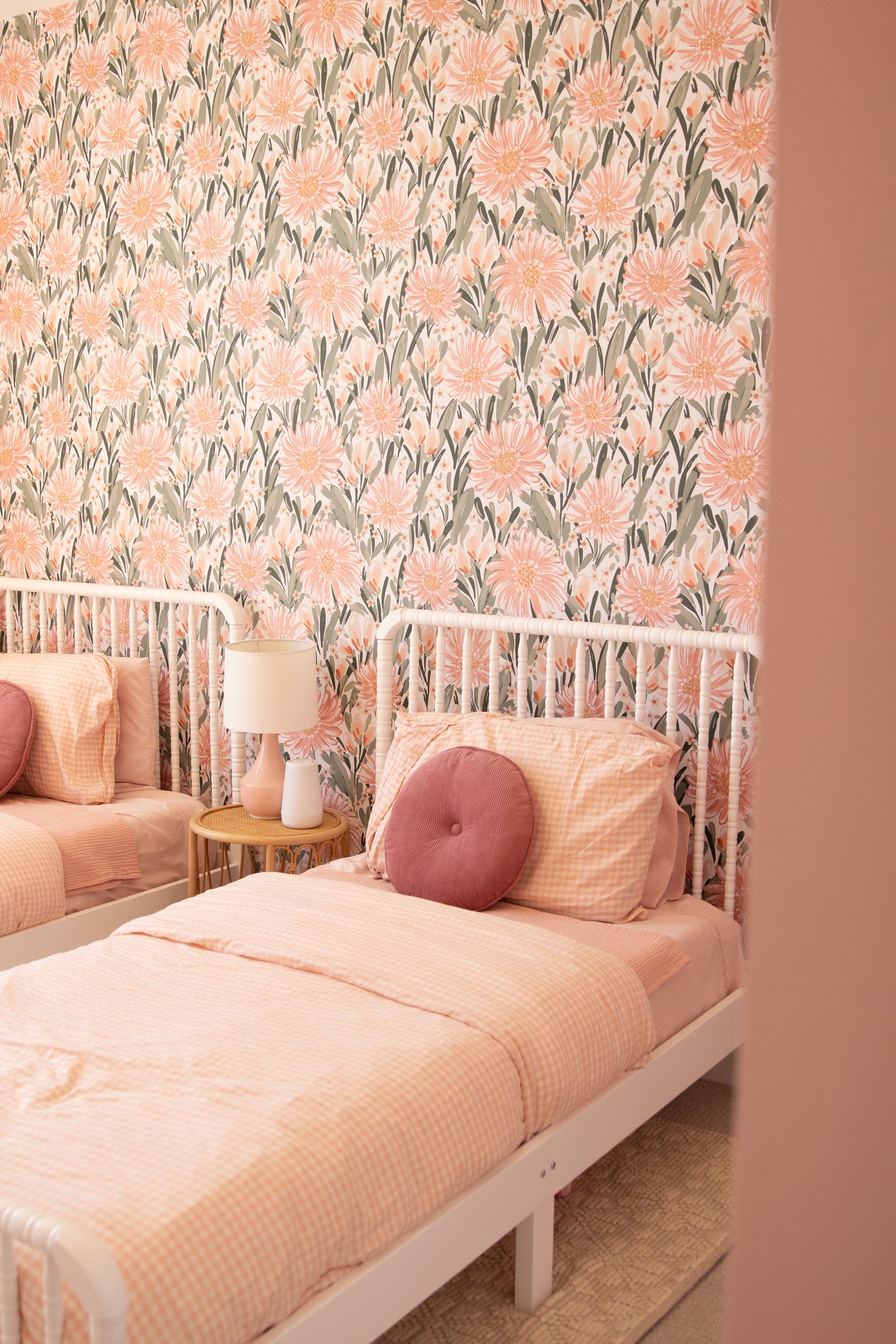 Auden Floral Wallpaper in Peach and Sage-Green Bohemian Design