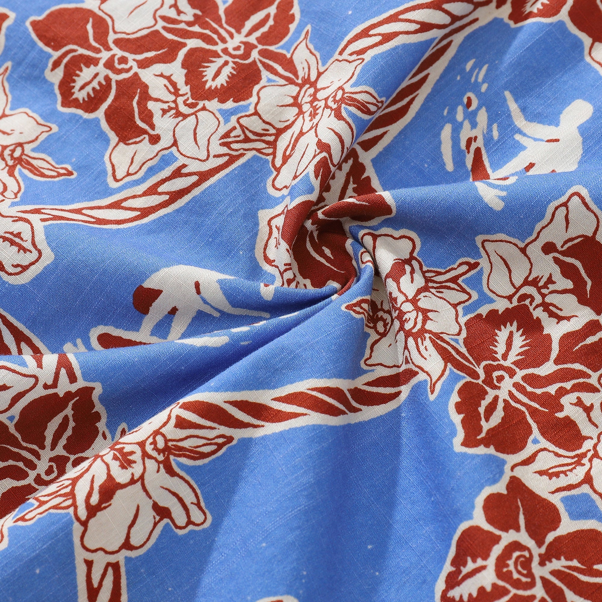 Vintage Coastal Floral Hawaiian Shirt in Blue Red and White