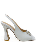 White Leather Jeweled Slingback Heels