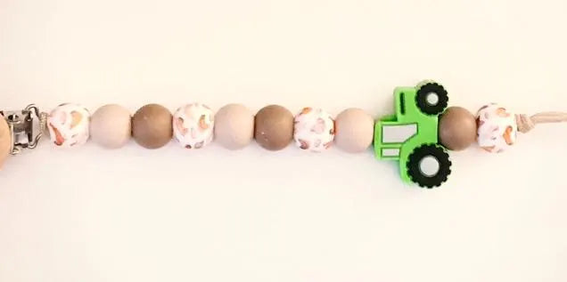Green Tractor Pacifier Clip