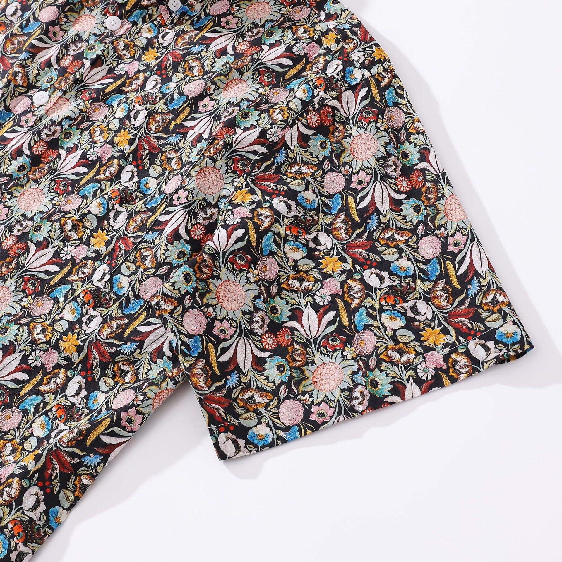 Men's Gothic Floral Print Hawaiian Shirt Black Cotton Button-Down