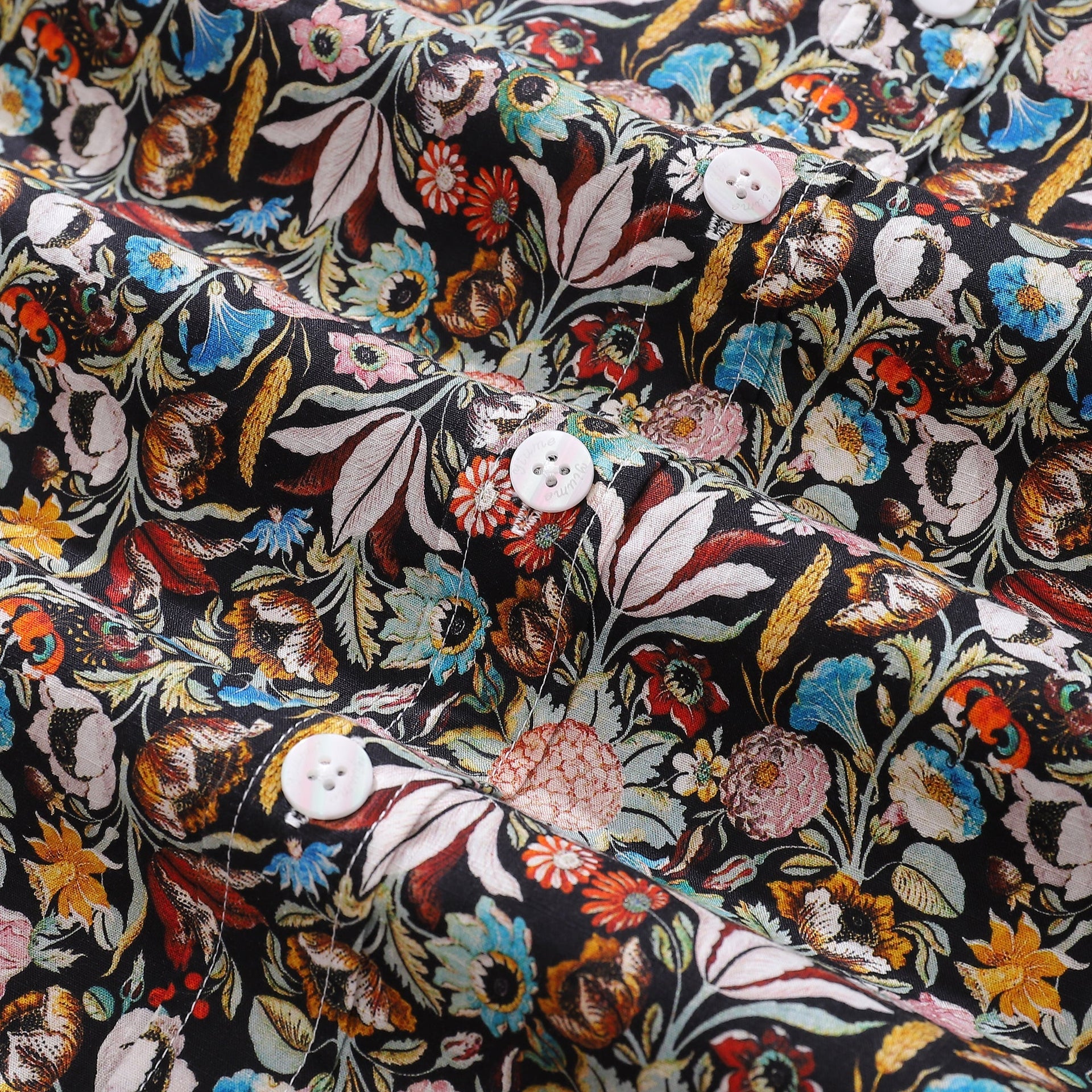 Men's Gothic Floral Print Hawaiian Shirt Black Cotton Button-Down