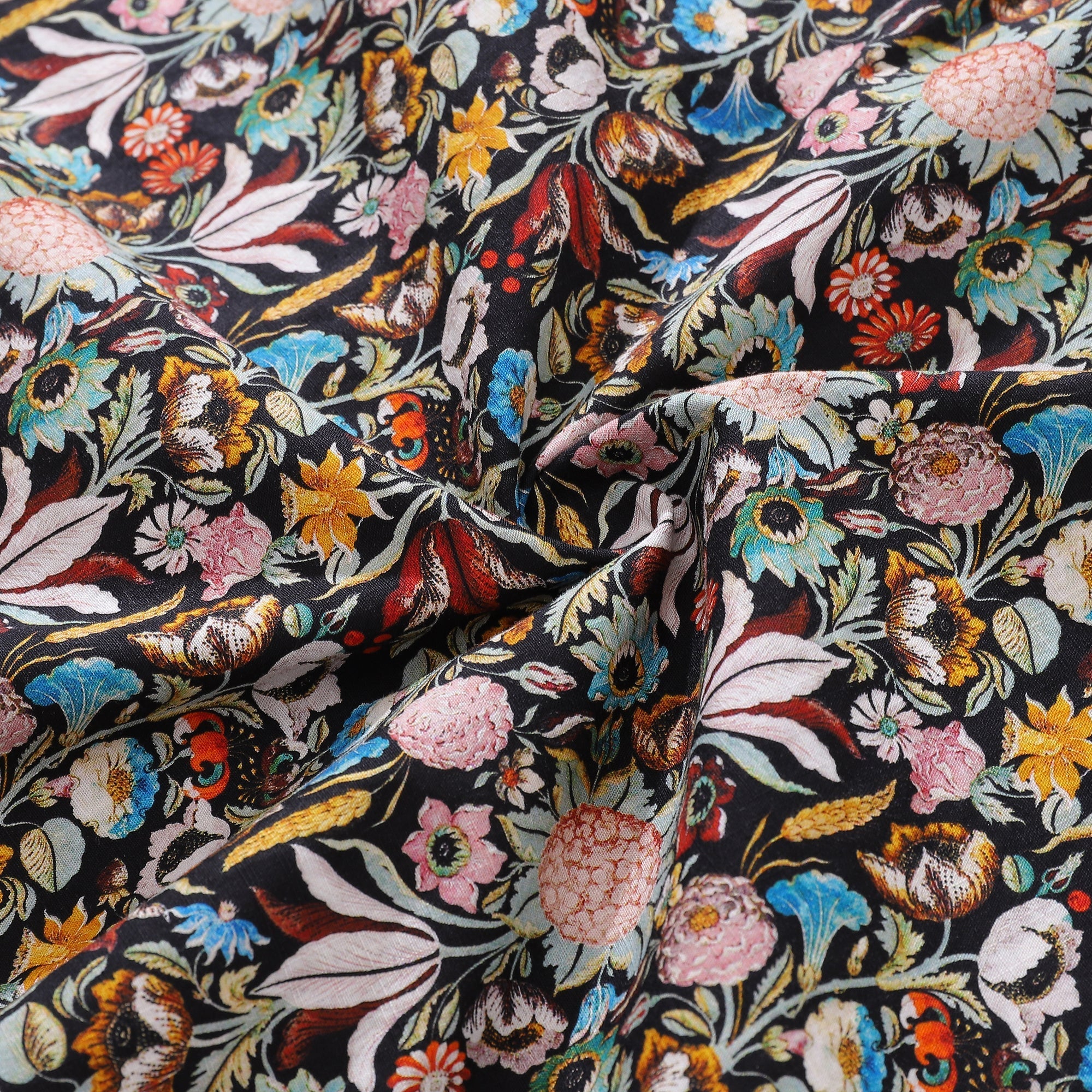 Men's Gothic Floral Print Hawaiian Shirt Black Cotton Button-Down