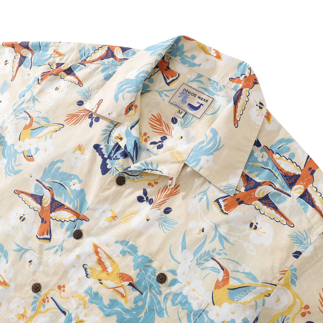 Men's White Hummingbird Hawaiian Shirt 100% Cotton Short Sleeve