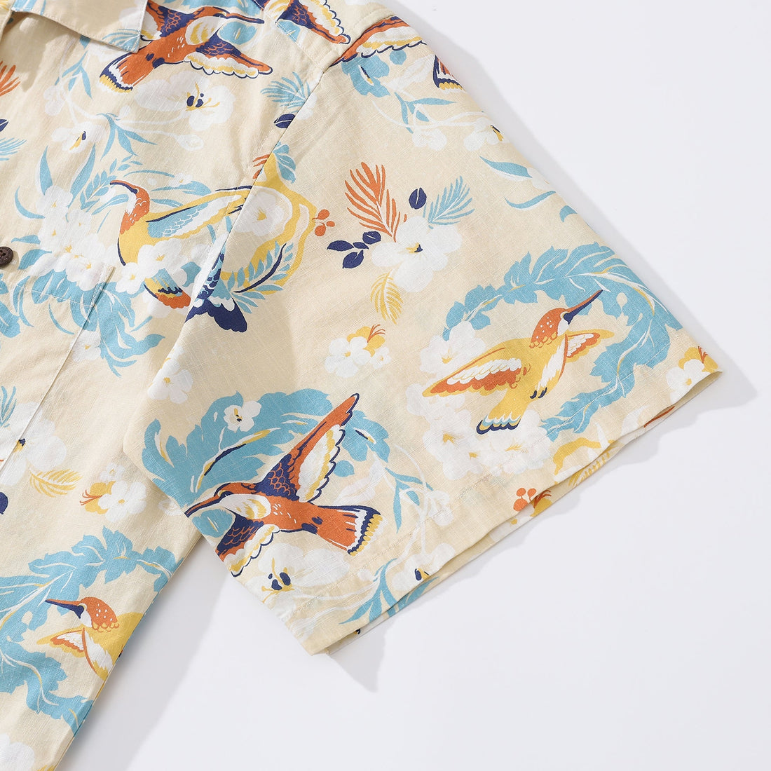 Men's White Hummingbird Hawaiian Shirt 100% Cotton Short Sleeve