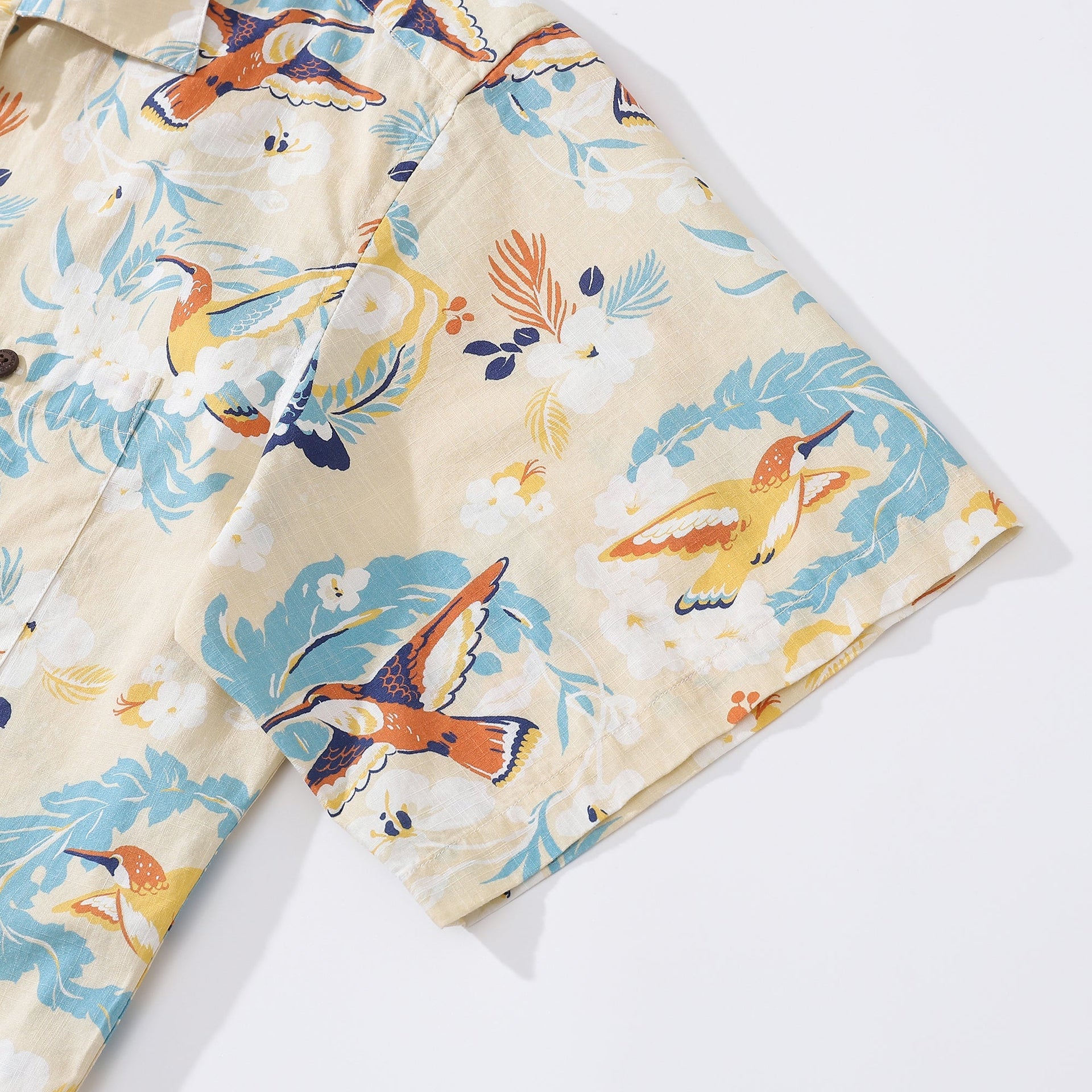 Men's White Hummingbird Hawaiian Shirt 100% Cotton Short Sleeve