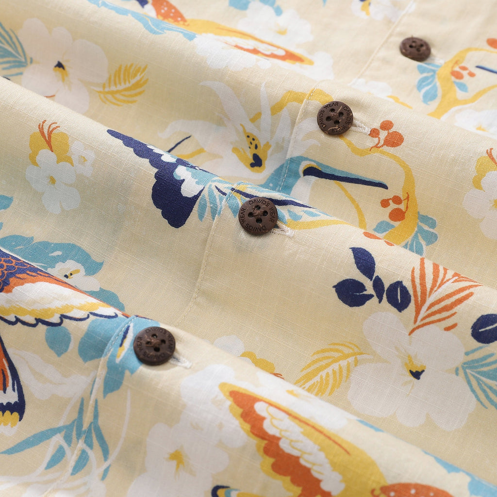 Men's White Hummingbird Hawaiian Shirt 100% Cotton Short Sleeve