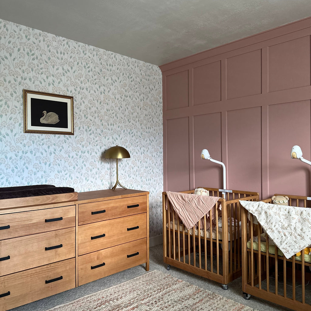 Seneca wallpaper print by Hufton Studio on a bedroom accent wall