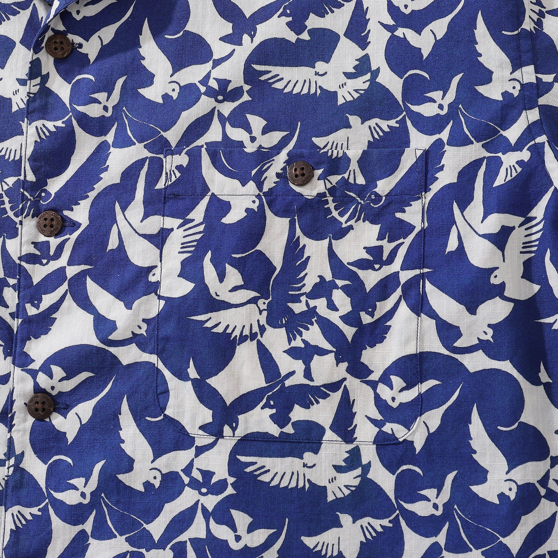 Men's Blue and White Peace Dove Print Hawaiian Camp Shirt