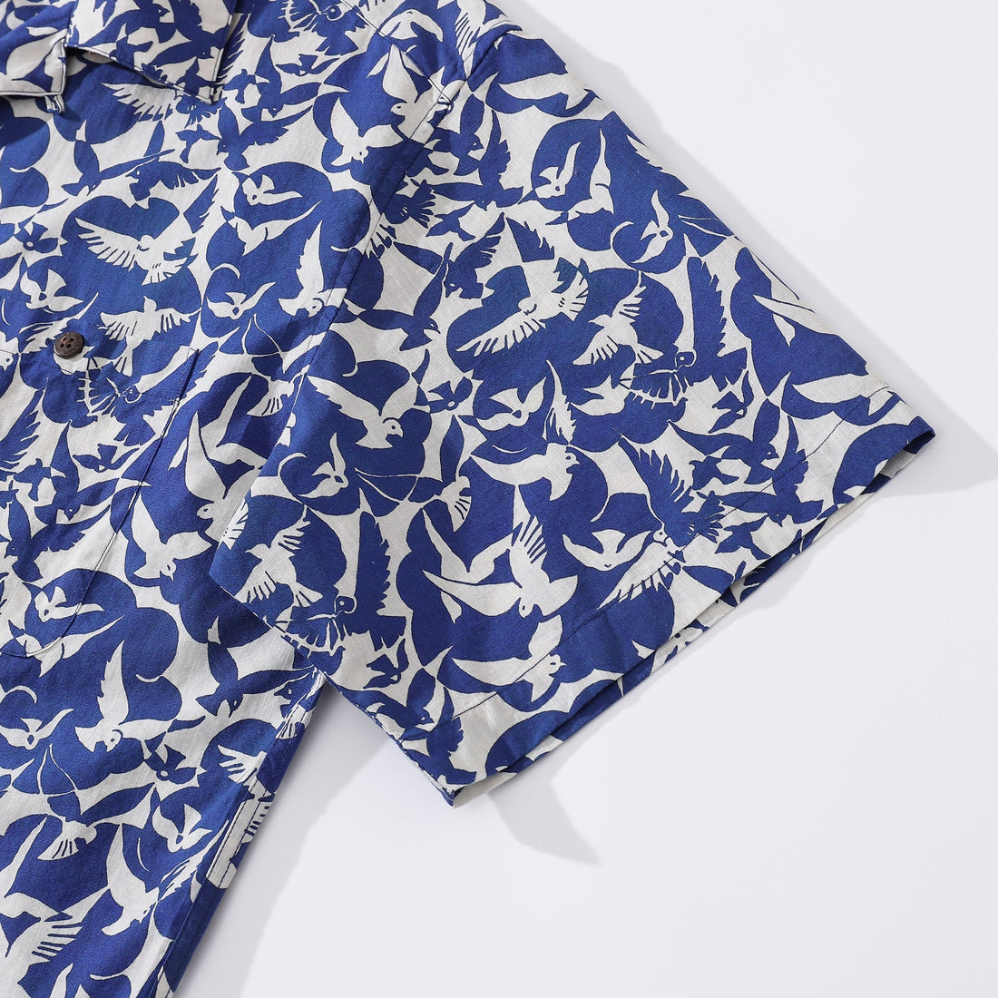 Men's Blue and White Peace Dove Print Hawaiian Camp Shirt