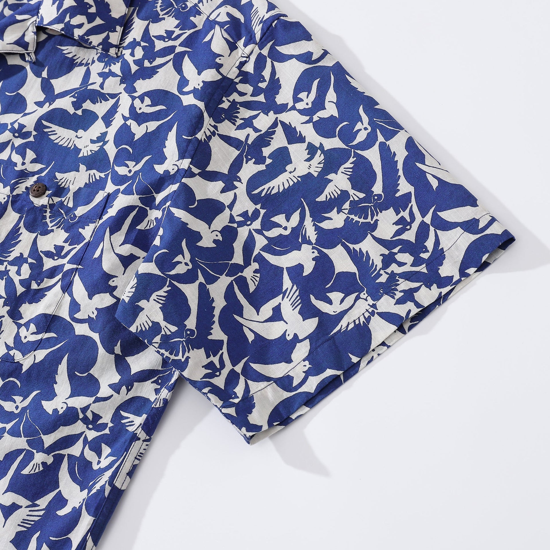 Men's Blue and White Peace Dove Print Hawaiian Camp Shirt