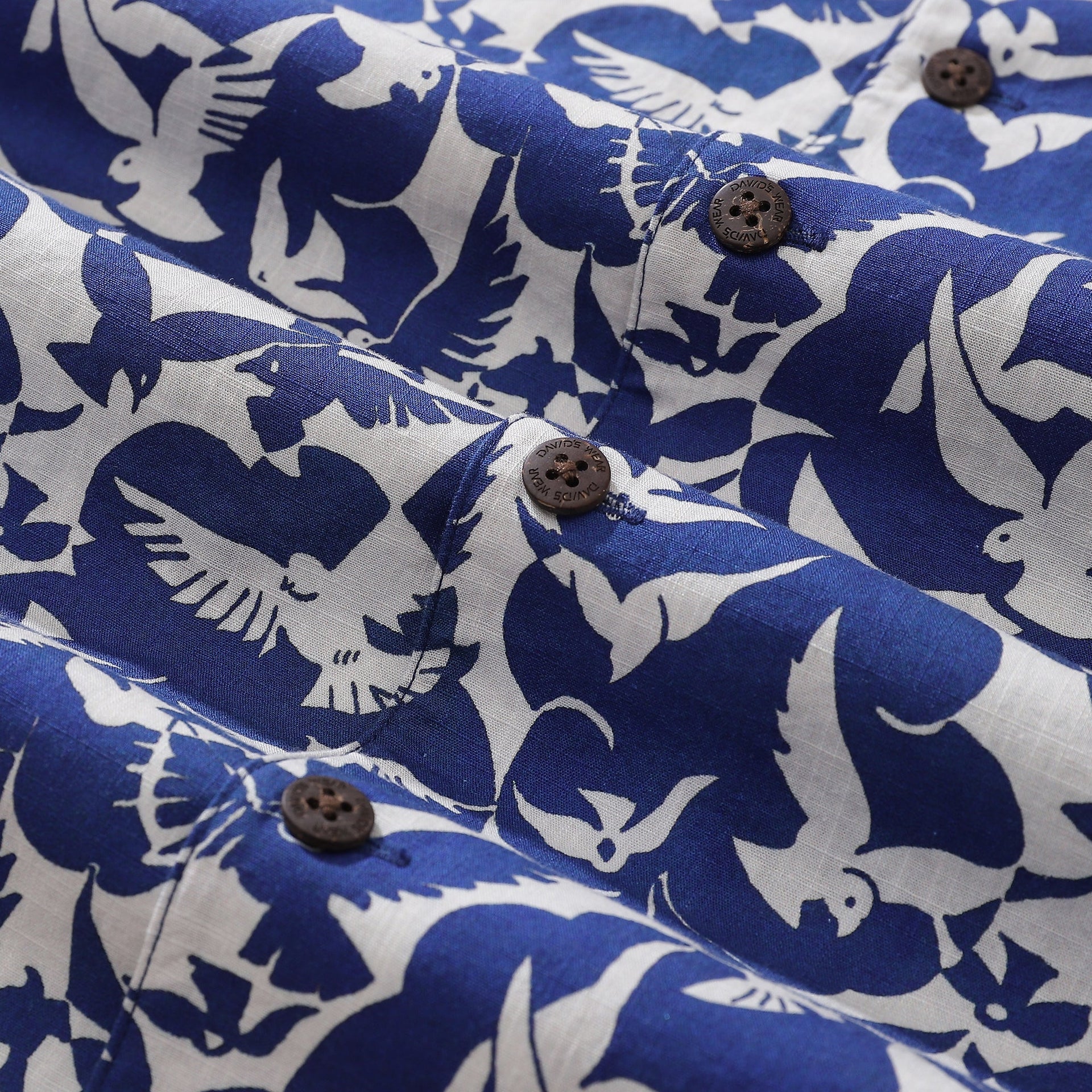 Men's Blue and White Peace Dove Print Hawaiian Camp Shirt