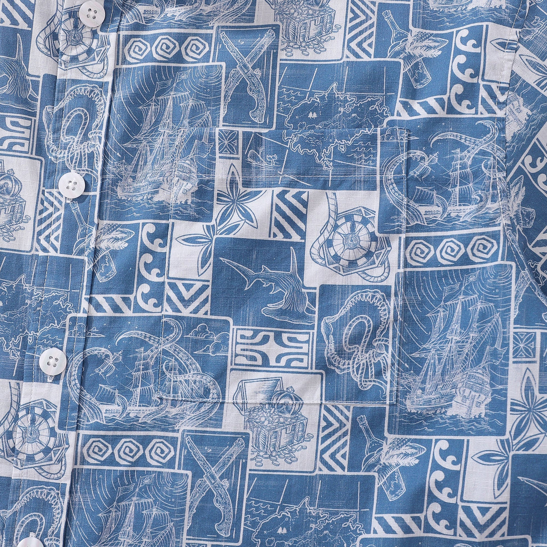 Men's Pirate Adventure Print Cotton Short Sleeve Hawaiian Shirt