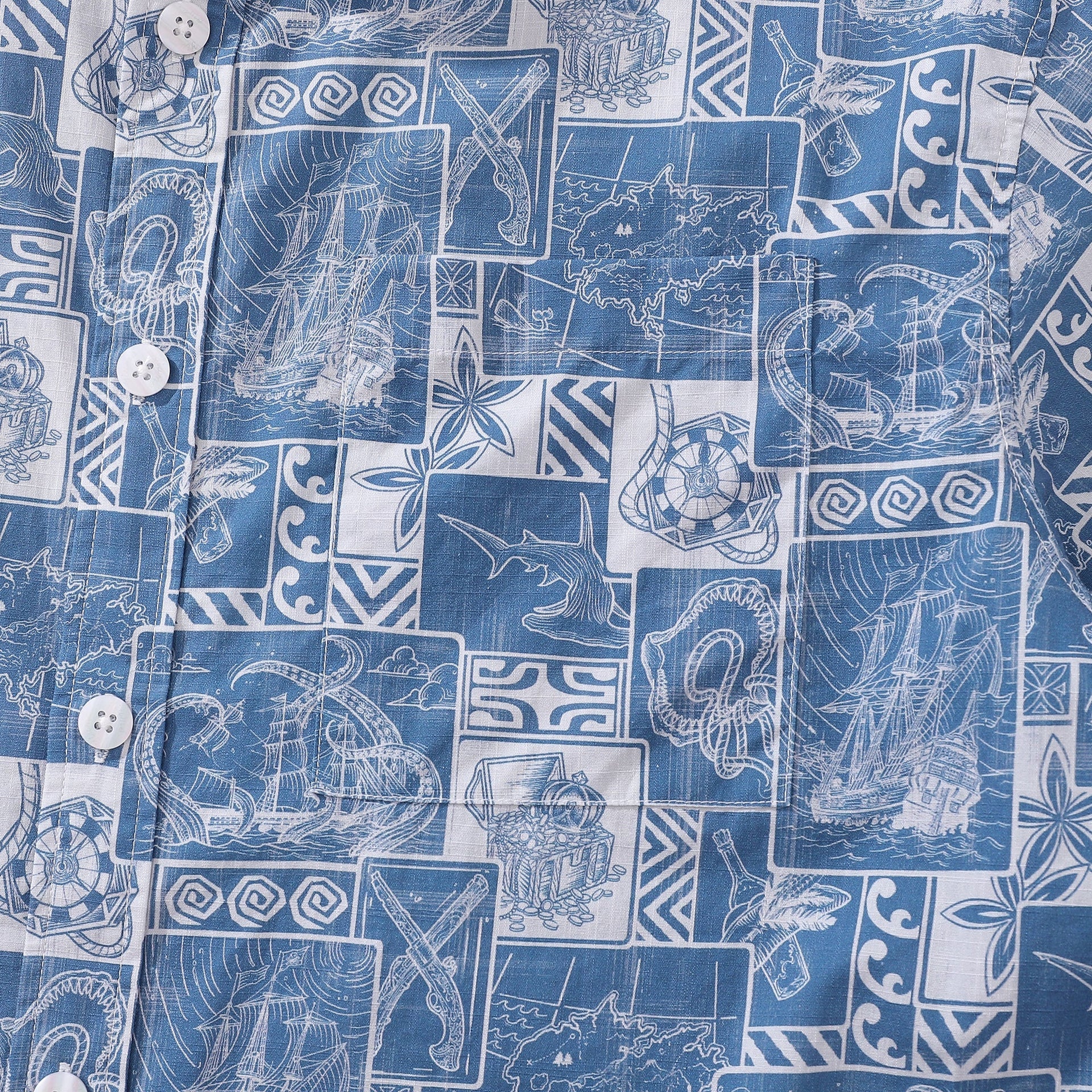 Men's Pirate Adventure Print Cotton Short Sleeve Hawaiian Shirt