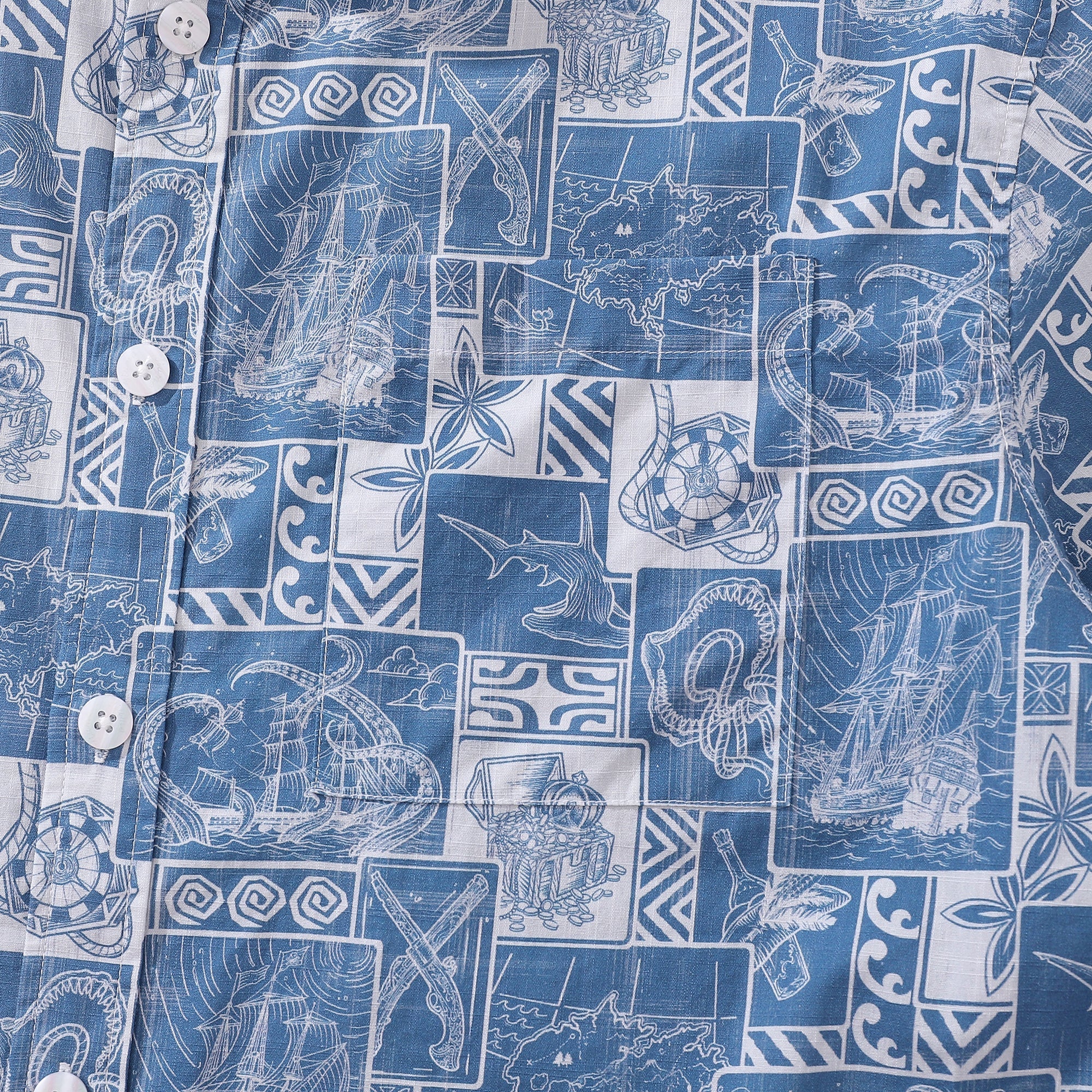 Men's Pirate Adventure Print Cotton Short Sleeve Hawaiian Shirt