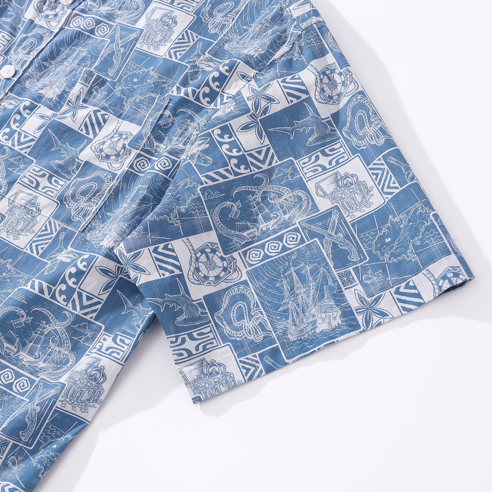 Men's Pirate Adventure Print Cotton Short Sleeve Hawaiian Shirt