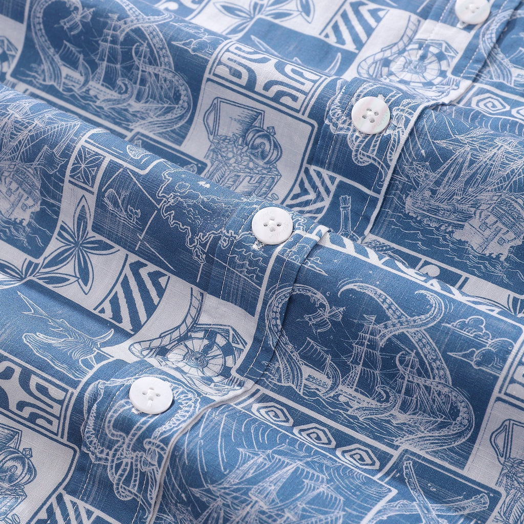 Men's Pirate Adventure Print Cotton Short Sleeve Hawaiian Shirt
