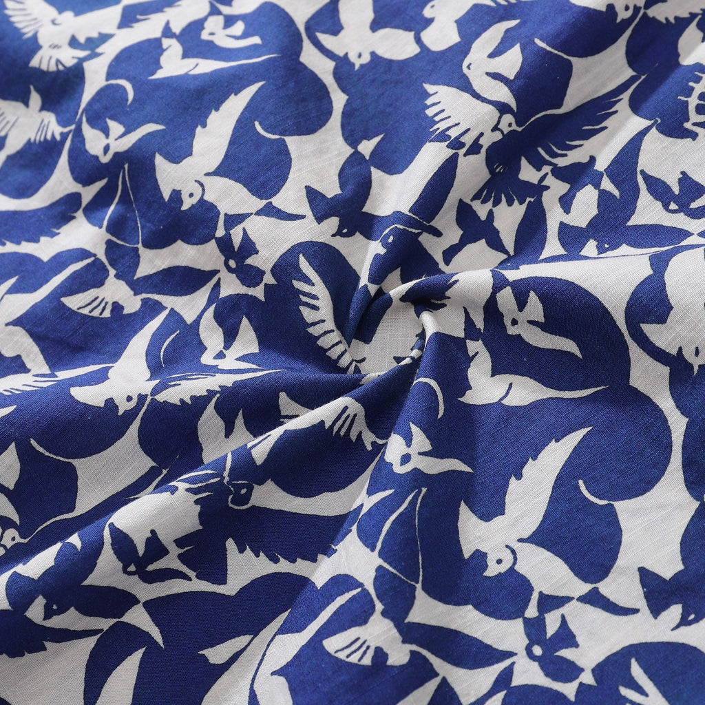 Men's Blue and White Peace Dove Print Hawaiian Camp Shirt