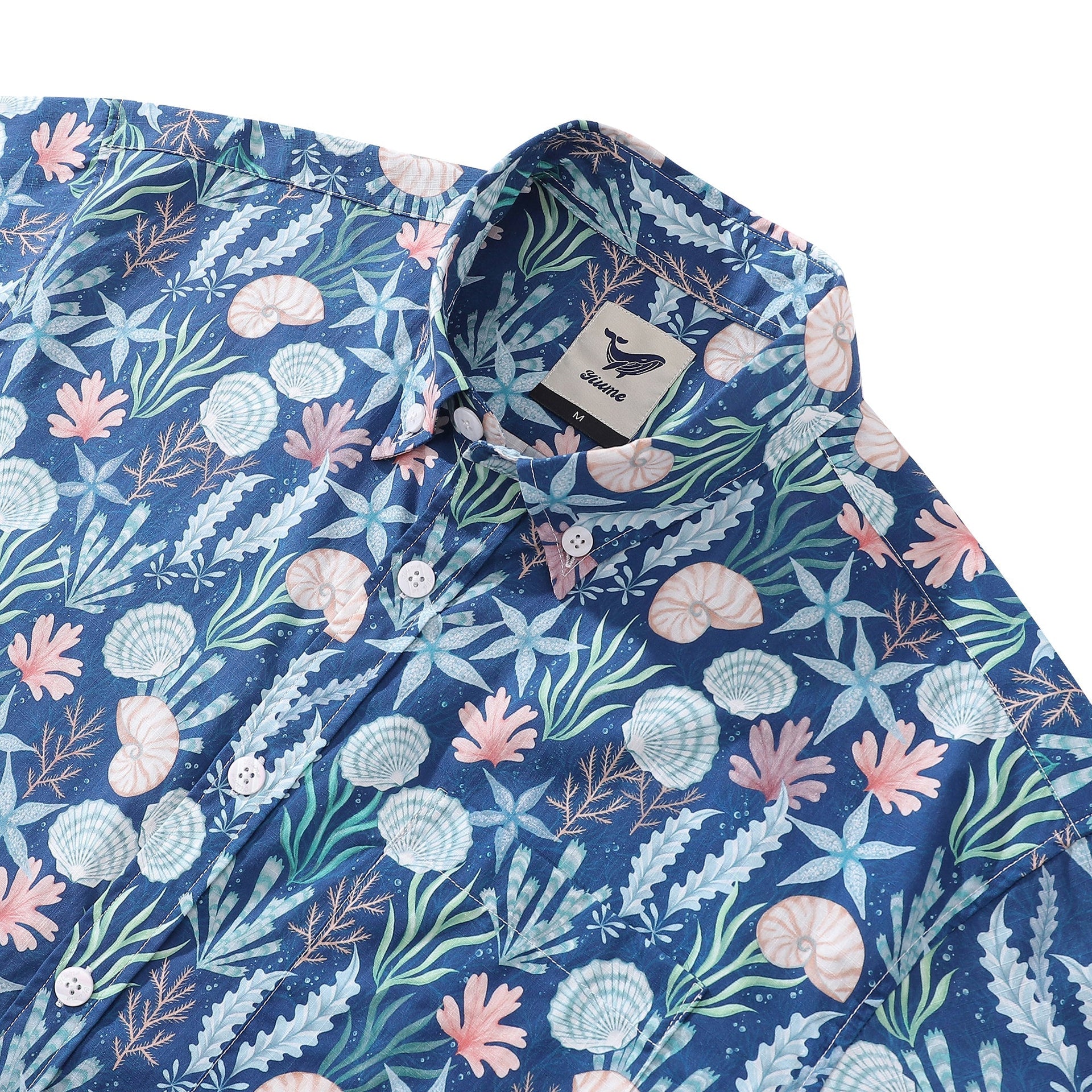 Men's Coastal Floral Print 100% Cotton Button-Down Aloha Shirt