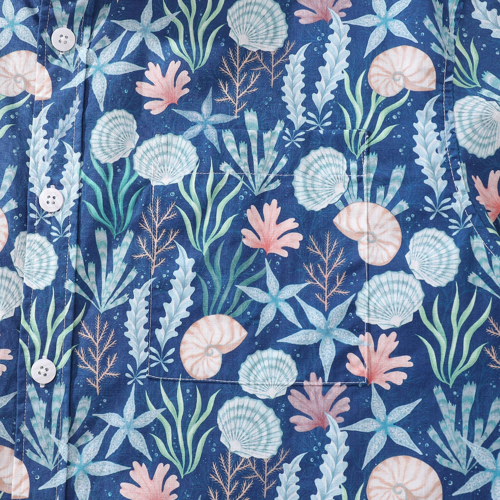 Men's Coastal Floral Print 100% Cotton Button-Down Aloha Shirt
