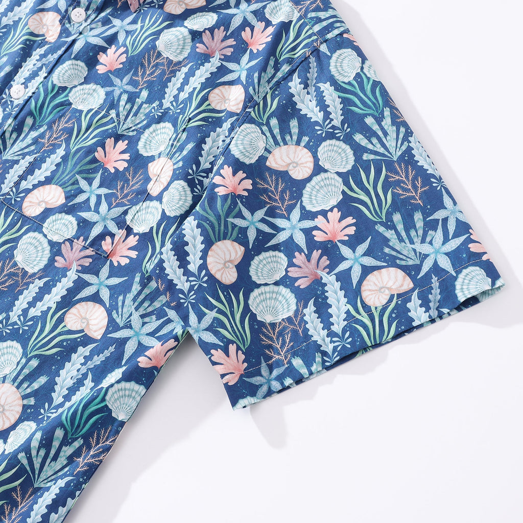 Men's Coastal Floral Print 100% Cotton Button-Down Aloha Shirt