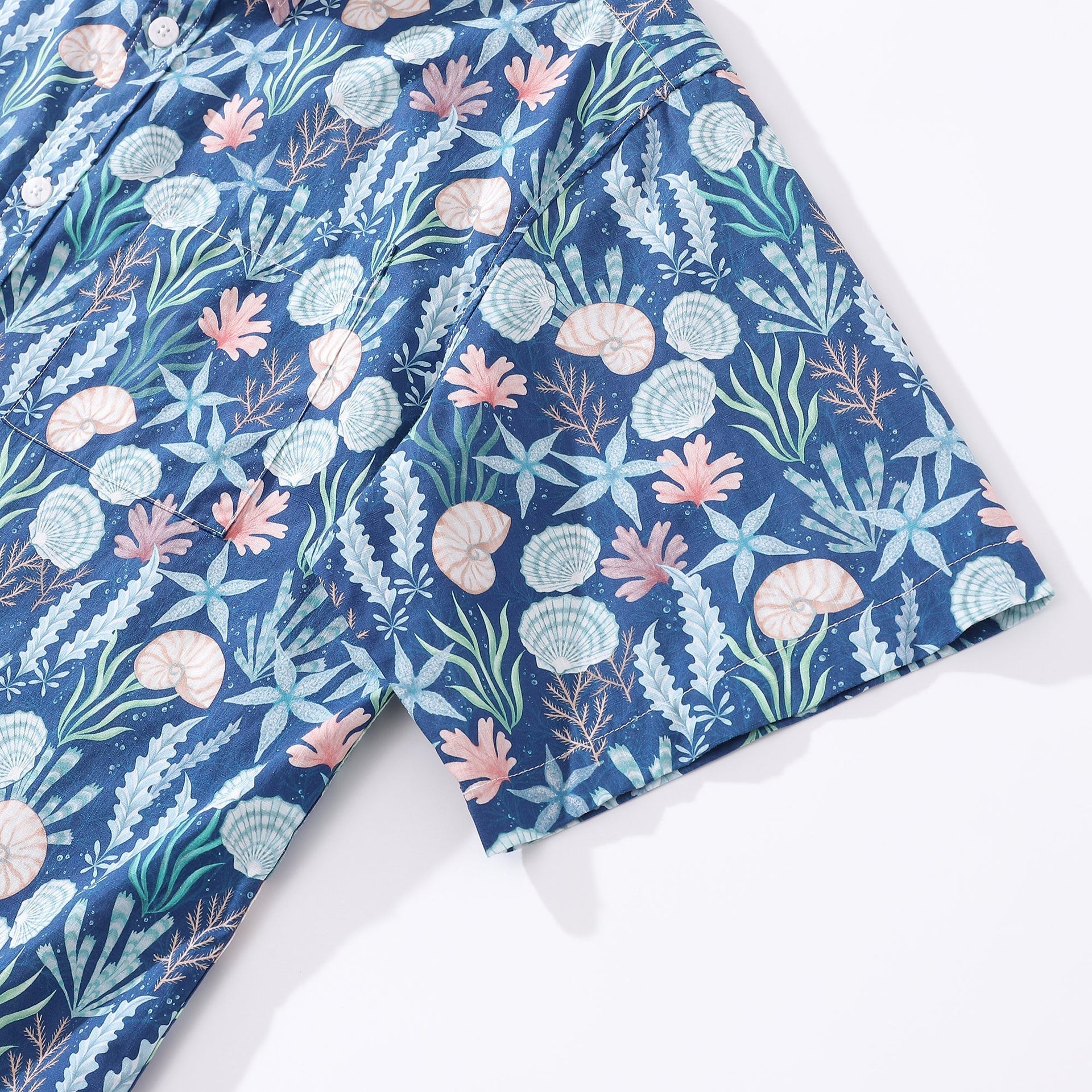 Men's Coastal Floral Print 100% Cotton Button-Down Aloha Shirt