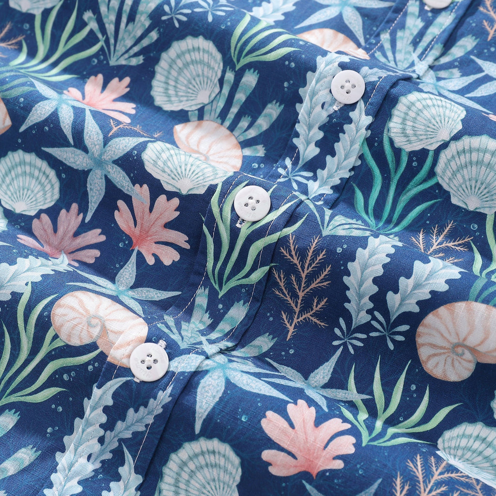 Men's Coastal Floral Print 100% Cotton Button-Down Aloha Shirt