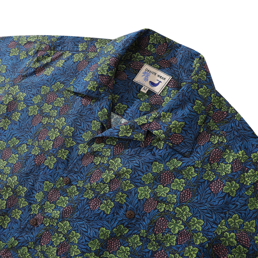 Men's Grapevine Print Short Sleeve Camp Collar Cotton Shirt