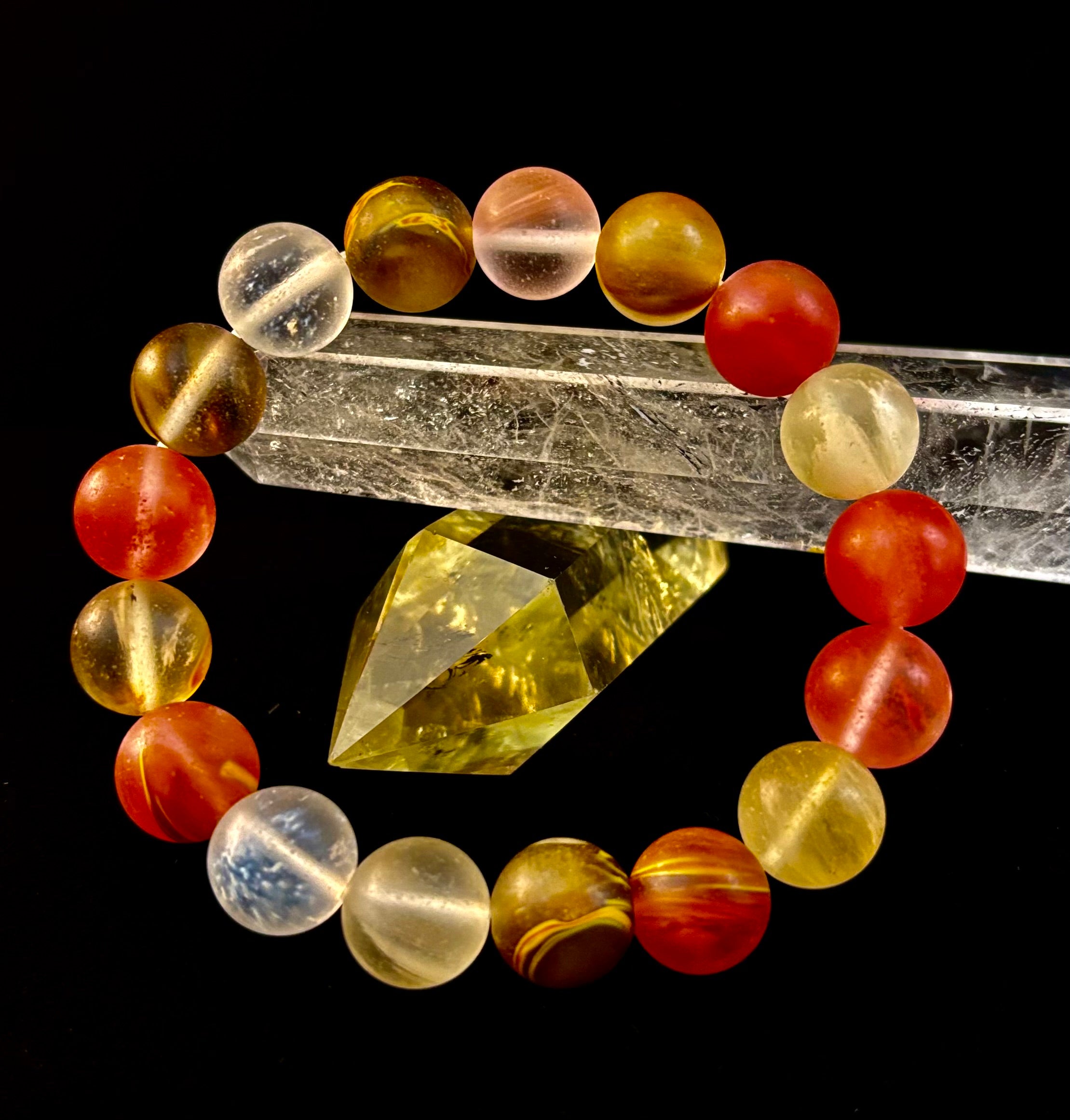 Solar Glow Cherry Quartz Bracelet – 12mm Matte Reiki-Infused Energy Bracelet (Medium Fit)