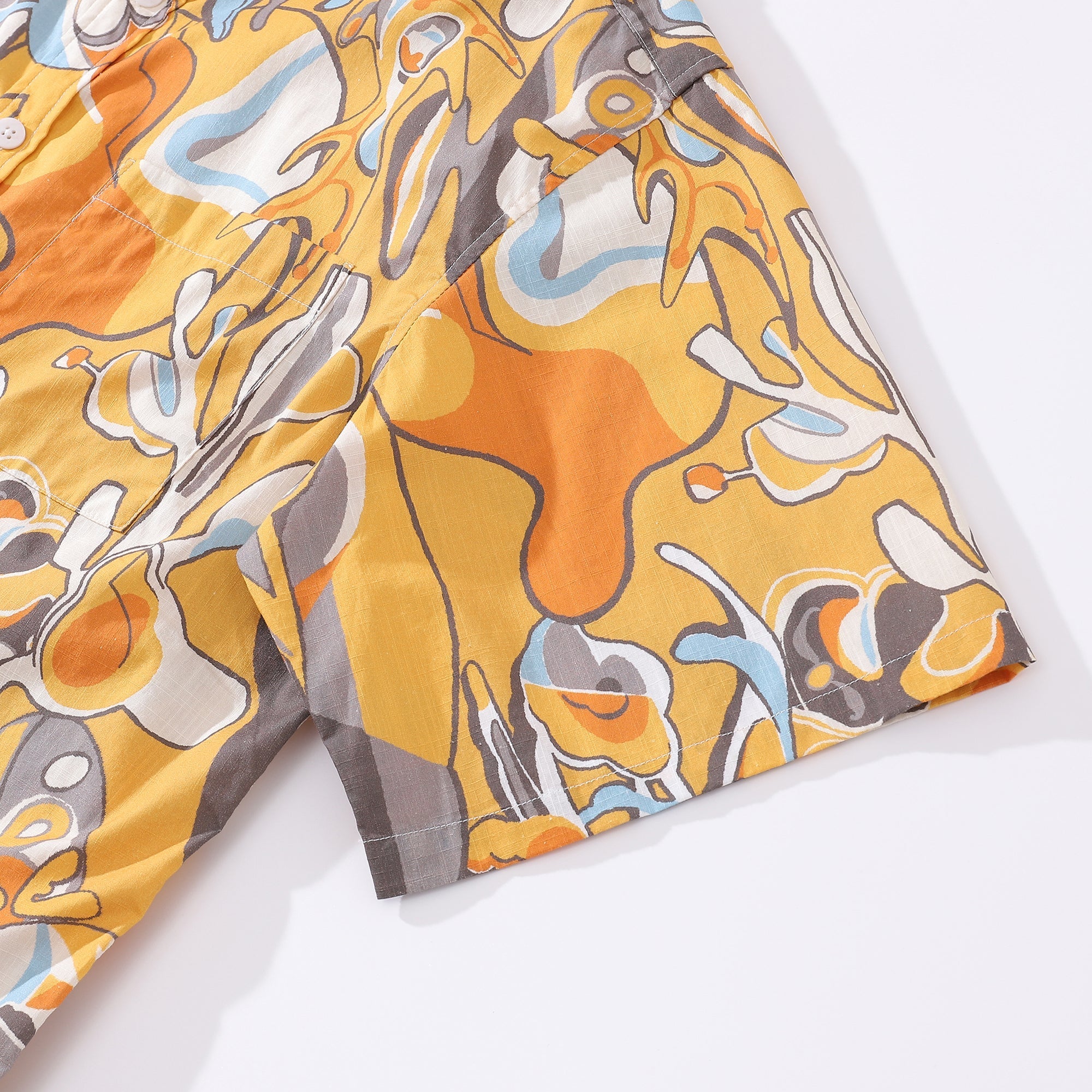 Men's Tropical Abstract Jazz Print Cotton Short Sleeve Shirt
