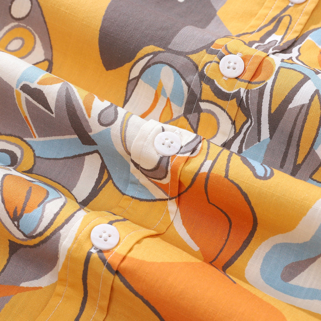 Men's Tropical Abstract Jazz Print Cotton Short Sleeve Shirt