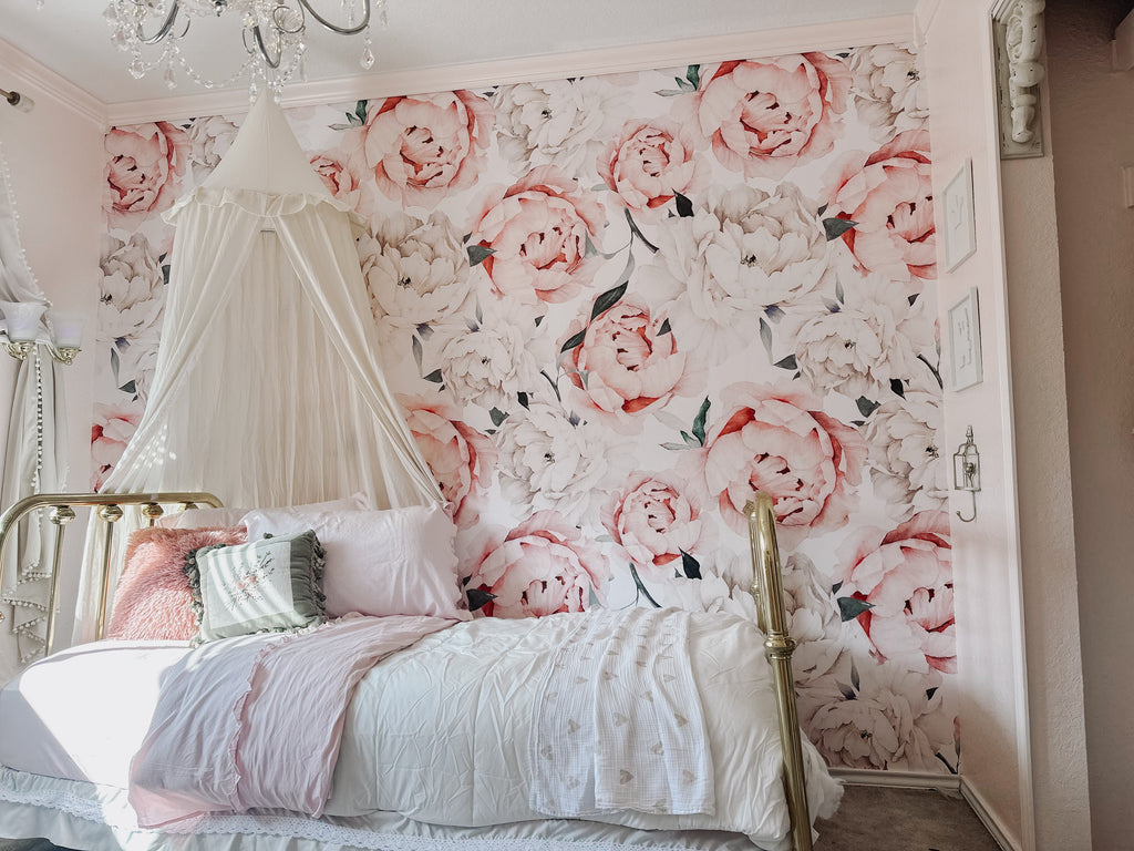 Nailea Floral Wallpaper in Pink, White and Green Shabby-Chic