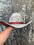 Mississippi State University western glam hat in maroon, white, and silver