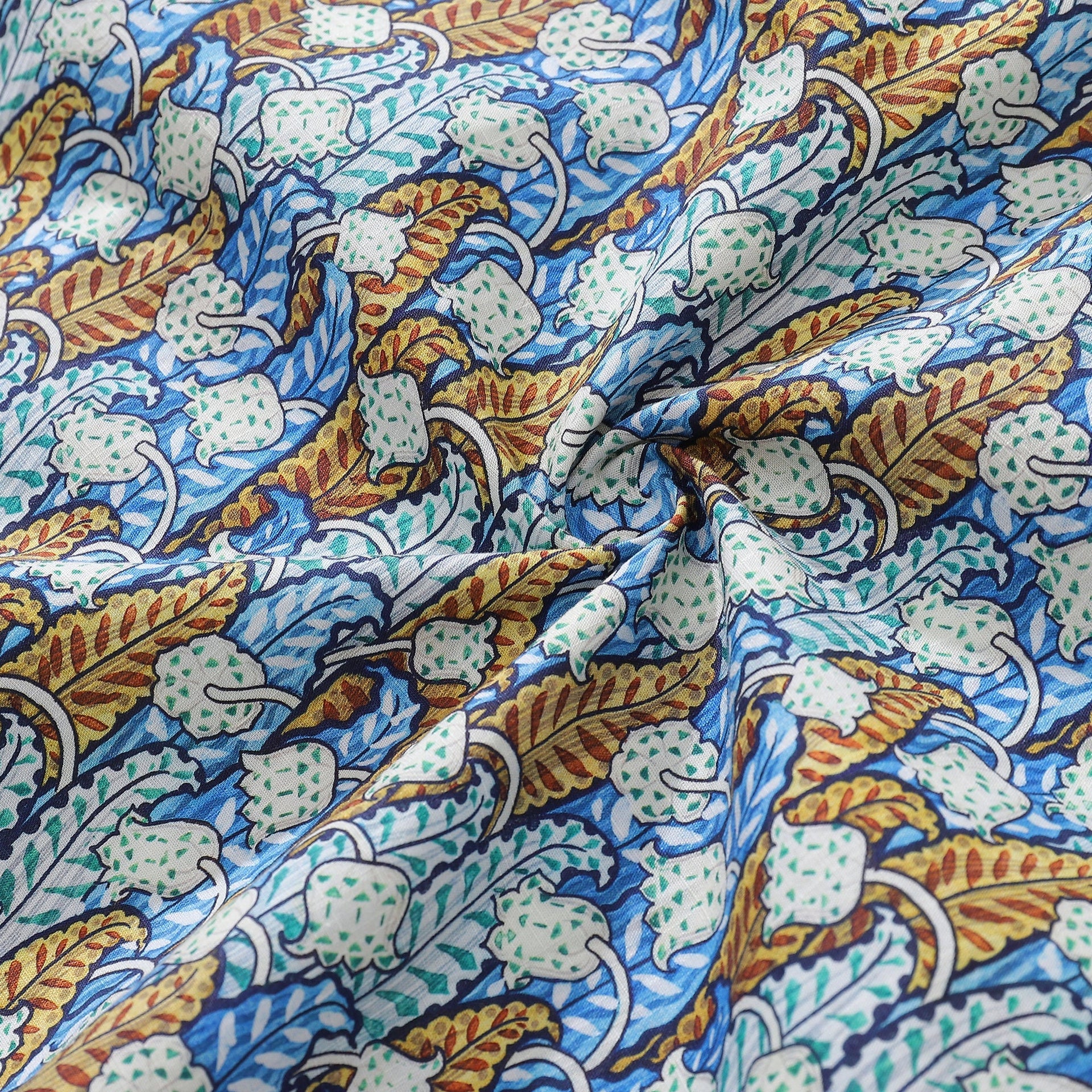 Men's Floral Hawaiian Button-Down Shirt in Blue White and Tan
