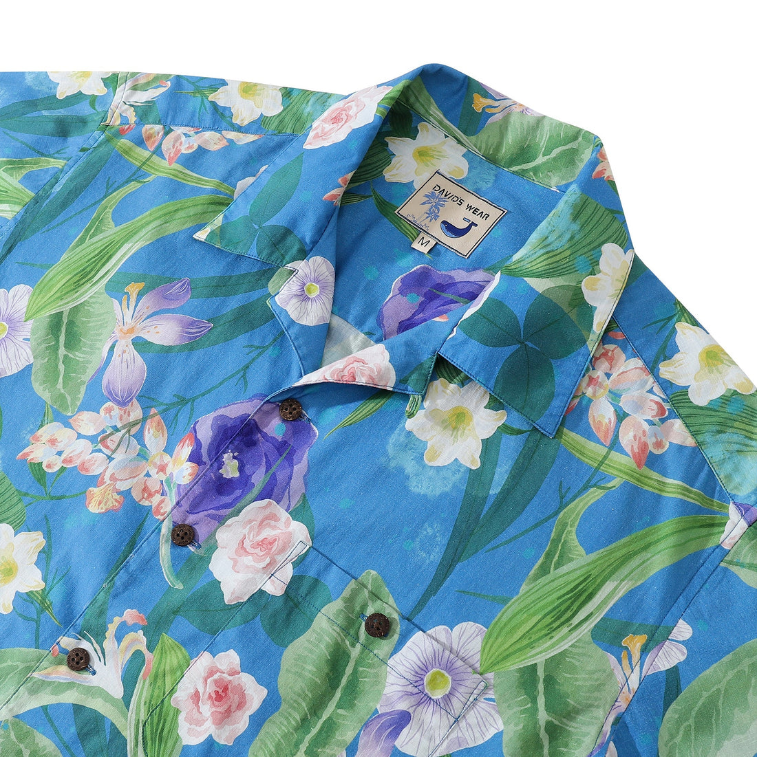 Men's Blue Tropical Floral Cotton Camp Collar Hawaiian Shirt