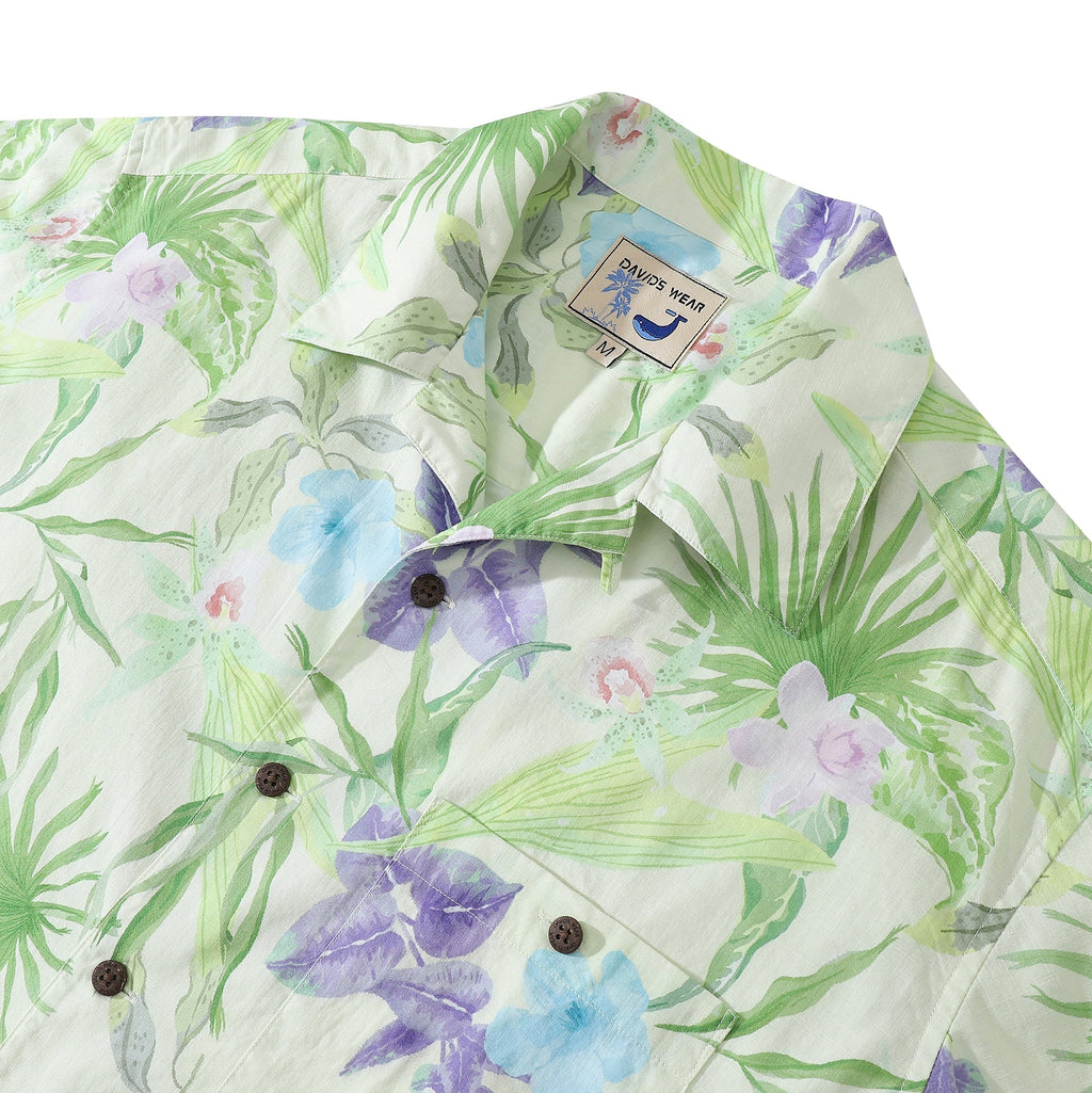 Men's Green Tropical Floral Cotton Camp Collar Aloha Shirt