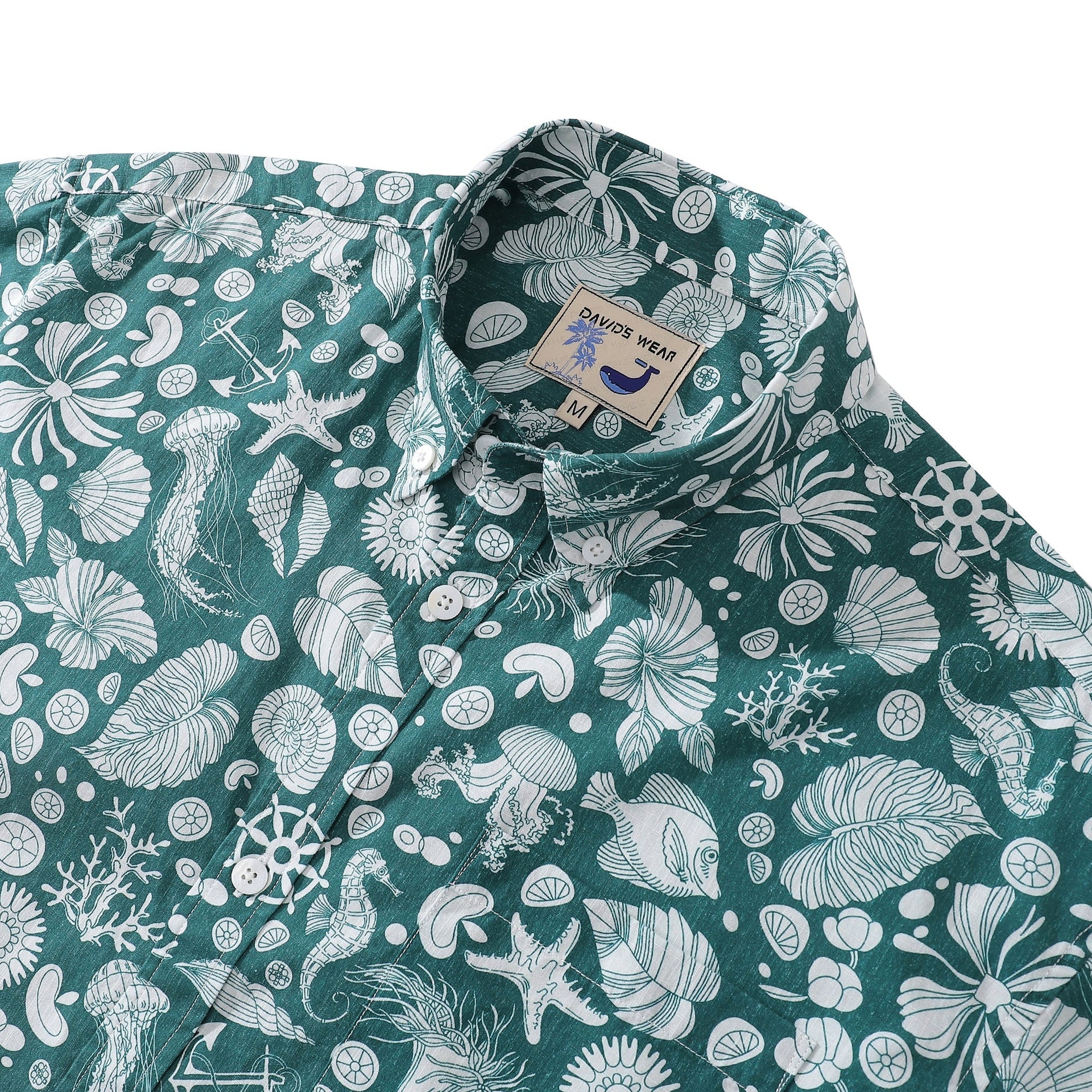 Men's Seabed Print Short Sleeve Cotton Hawaiian Aloha Shirt